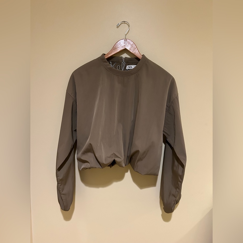 Zara NWOT Women's Army Green Cropped Bomber Jacket Size X Small